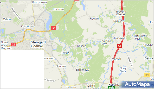 mapa Kolincz, Kolincz na mapie Targeo