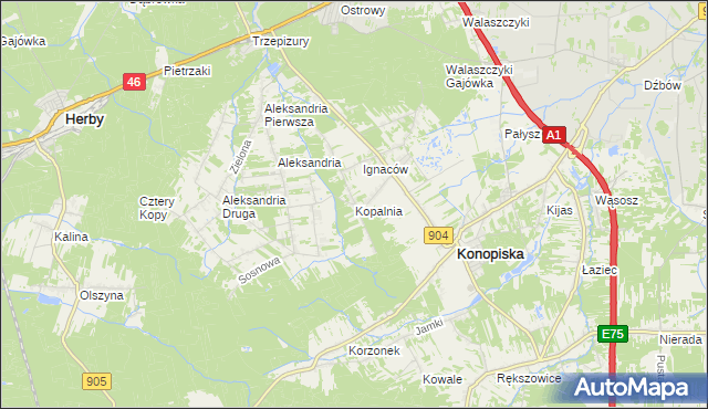 mapa Kopalnia gmina Konopiska, Kopalnia gmina Konopiska na mapie Targeo