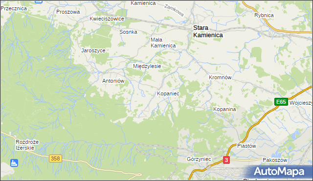 mapa Kopaniec gmina Stara Kamienica, Kopaniec gmina Stara Kamienica na mapie Targeo