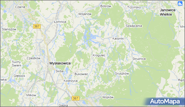 mapa Krogulec gmina Mysłakowice, Krogulec gmina Mysłakowice na mapie Targeo