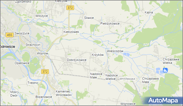 mapa Krzyków gmina Czernica, Krzyków gmina Czernica na mapie Targeo