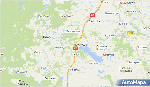 mapa Krzyżówki gmina Lipno, Krzyżówki gmina Lipno na mapie Targeo