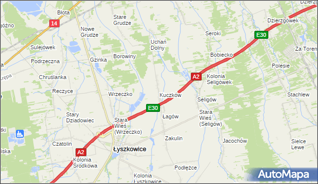 mapa Kuczków gmina Łyszkowice, Kuczków gmina Łyszkowice na mapie Targeo