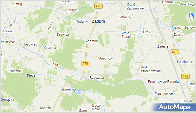 mapa Marcinów gmina Zadzim, Marcinów gmina Zadzim na mapie Targeo