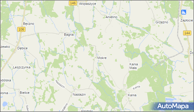 mapa Mokre gmina Maszewo, Mokre gmina Maszewo na mapie Targeo