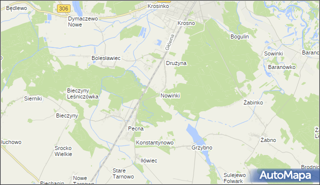 mapa Nowinki gmina Mosina, Nowinki gmina Mosina na mapie Targeo