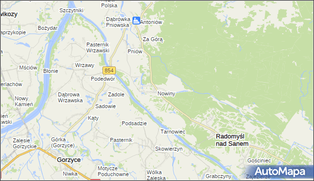 mapa Nowiny gmina Radomyśl nad Sanem, Nowiny gmina Radomyśl nad Sanem na mapie Targeo