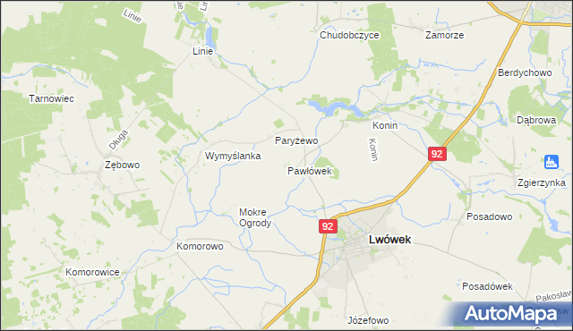 mapa Pawłówek gmina Lwówek, Pawłówek gmina Lwówek na mapie Targeo