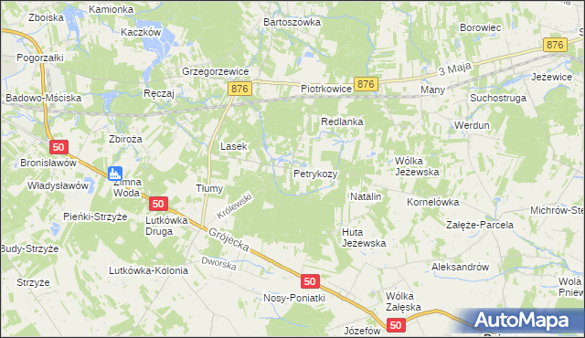 mapa Petrykozy gmina Żabia Wola, Petrykozy gmina Żabia Wola na mapie Targeo