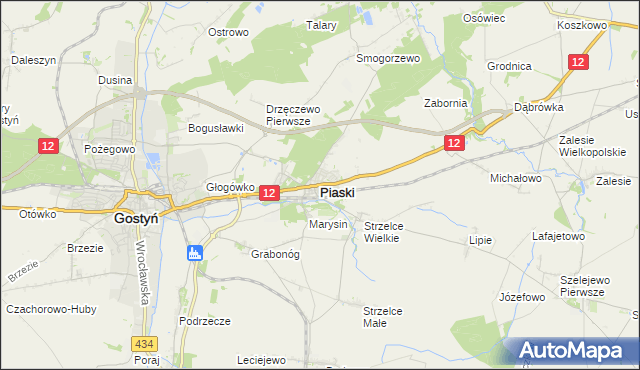 mapa Piaski powiat gostyński, Piaski powiat gostyński na mapie Targeo
