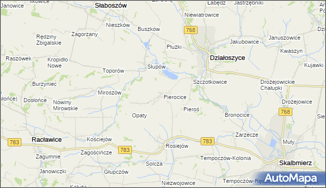 mapa Pierocice, Pierocice na mapie Targeo