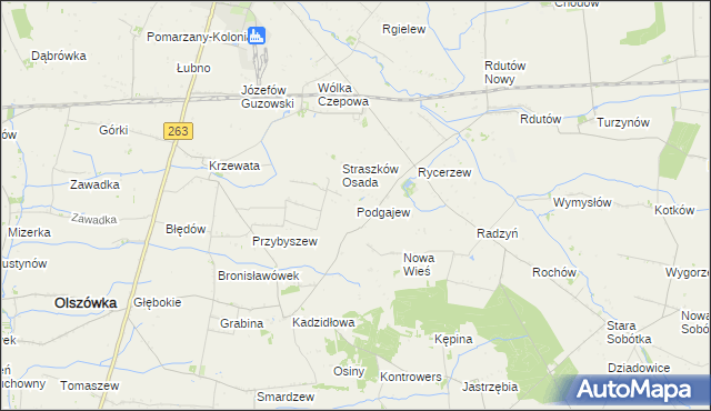 mapa Podgajew gmina Kłodawa, Podgajew gmina Kłodawa na mapie Targeo