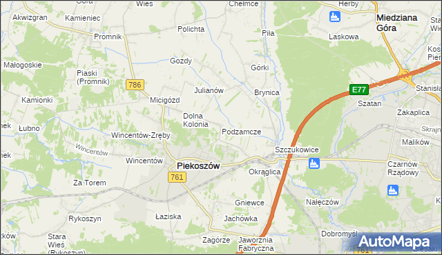 mapa Podzamcze gmina Piekoszów, Podzamcze gmina Piekoszów na mapie Targeo