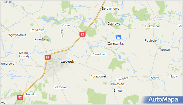 mapa Posadowo gmina Lwówek, Posadowo gmina Lwówek na mapie Targeo