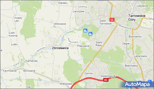 mapa Ptakowice gmina Zbrosławice, Ptakowice gmina Zbrosławice na mapie Targeo