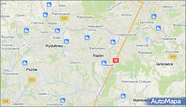 mapa Radlin powiat wodzisławski, Radlin powiat wodzisławski na mapie Targeo