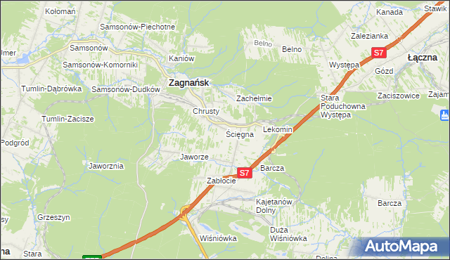 mapa Ścięgna gmina Zagnańsk, Ścięgna gmina Zagnańsk na mapie Targeo