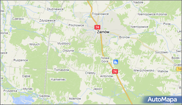 mapa Sielec gmina Żarnów, Sielec gmina Żarnów na mapie Targeo