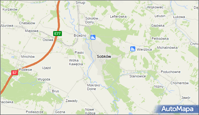 mapa Sobków powiat jędrzejowski, Sobków powiat jędrzejowski na mapie Targeo