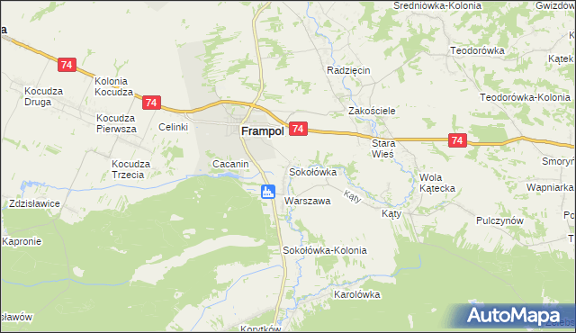 mapa Sokołówka gmina Frampol, Sokołówka gmina Frampol na mapie Targeo
