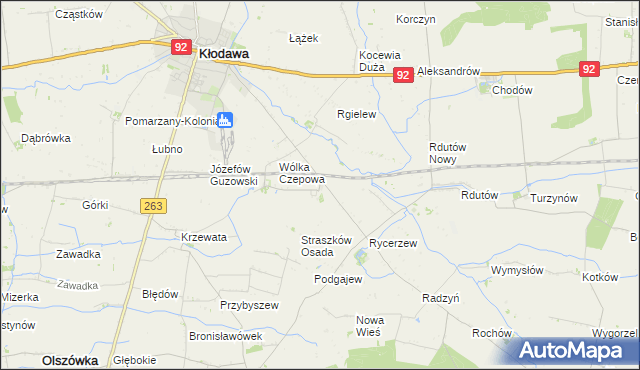 mapa Straszków gmina Kłodawa, Straszków gmina Kłodawa na mapie Targeo