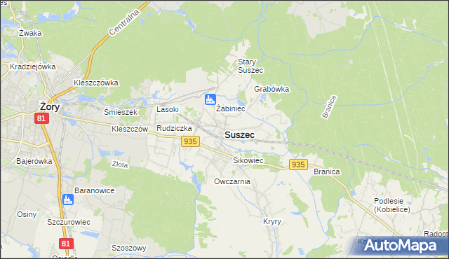 mapa Suszec powiat pszczyński, Suszec powiat pszczyński na mapie Targeo
