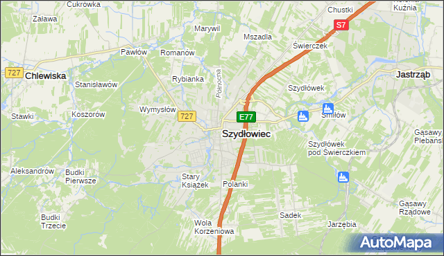mapa Szydłowiec, Szydłowiec na mapie Targeo