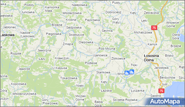 mapa Ujanowice, Ujanowice na mapie Targeo