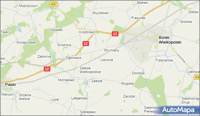 mapa Ustronie gmina Borek Wielkopolski, Ustronie gmina Borek Wielkopolski na mapie Targeo