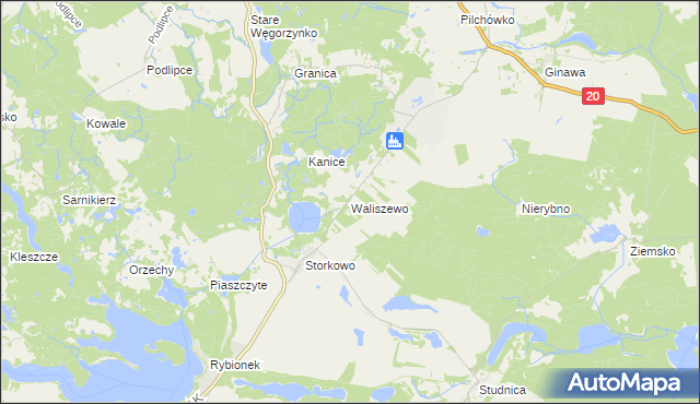 mapa Waliszewo gmina Ińsko, Waliszewo gmina Ińsko na mapie Targeo