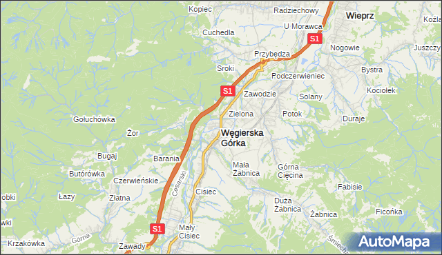 mapa Węgierska Górka, Węgierska Górka na mapie Targeo