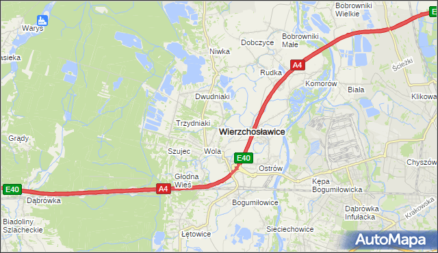 mapa Wierzchosławice powiat tarnowski, Wierzchosławice powiat tarnowski na mapie Targeo