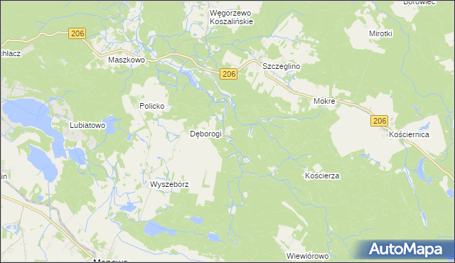 mapa Wonieść gmina Sianów, Wonieść gmina Sianów na mapie Targeo