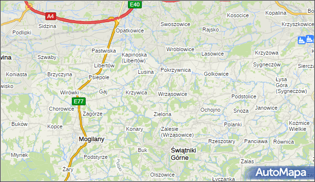 mapa Wrząsowice, Wrząsowice na mapie Targeo