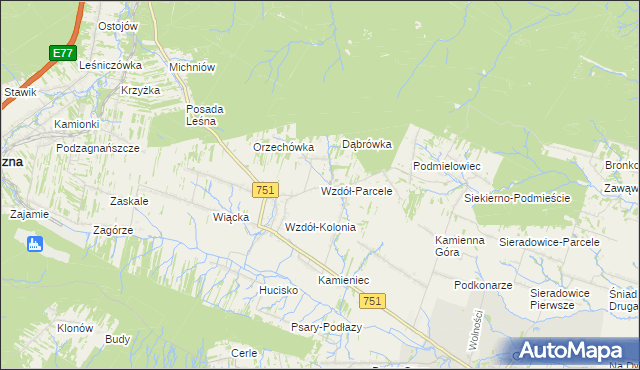 mapa Wzdół-Parcele, Wzdół-Parcele na mapie Targeo