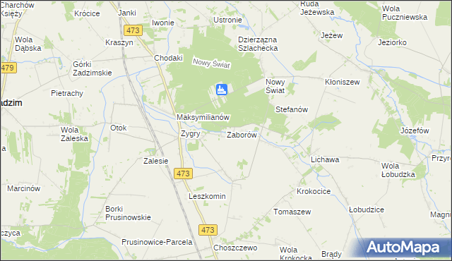 mapa Zaborów gmina Zadzim, Zaborów gmina Zadzim na mapie Targeo