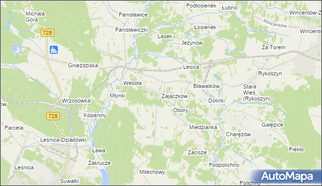 mapa Zajączków gmina Piekoszów, Zajączków gmina Piekoszów na mapie Targeo