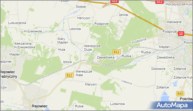 mapa Zawadówka gmina Rejowiec, Zawadówka gmina Rejowiec na mapie Targeo