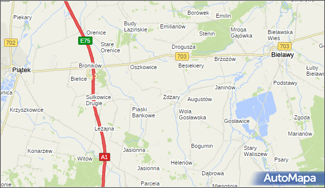 mapa Żdżary gmina Bielawy, Żdżary gmina Bielawy na mapie Targeo