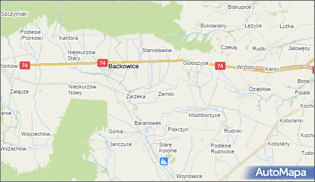 mapa Żerniki gmina Baćkowice, Żerniki gmina Baćkowice na mapie Targeo