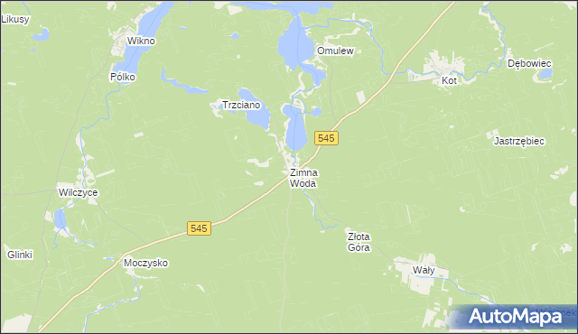 mapa Zimna Woda gmina Nidzica, Zimna Woda gmina Nidzica na mapie Targeo
