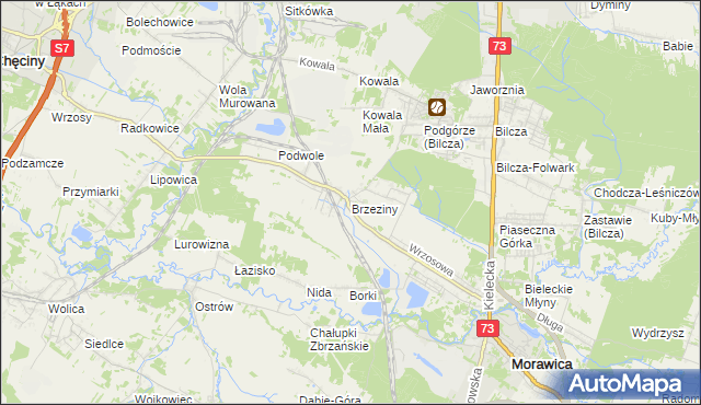 mapa Brzeziny gmina Morawica, Brzeziny gmina Morawica na mapie Targeo