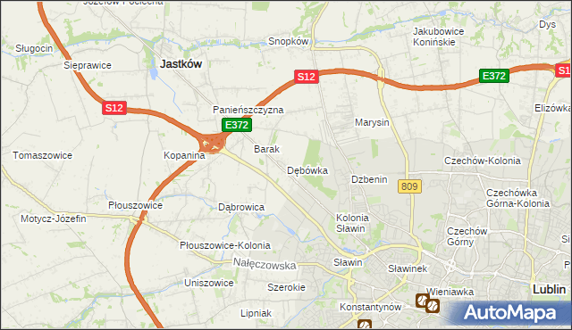 mapa Dębówka gmina Jastków, Dębówka gmina Jastków na mapie Targeo