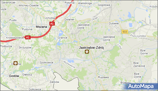 mapa Jastrzębie-Zdrój, Jastrzębie-Zdrój na mapie Targeo