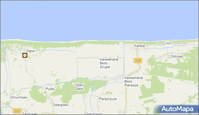 mapa Karwieńskie Błoto Drugie, Karwieńskie Błoto Drugie na mapie Targeo
