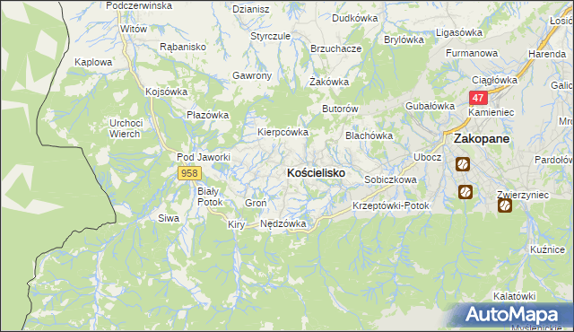mapa Kościelisko, Kościelisko na mapie Targeo