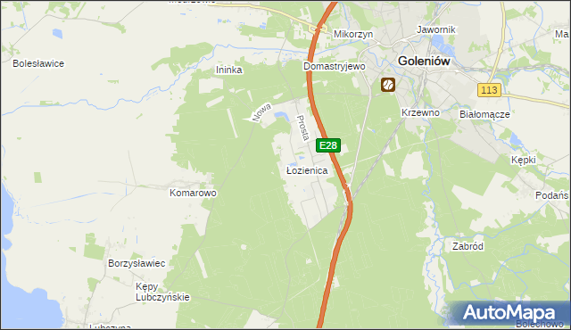 mapa Łozienica, Łozienica na mapie Targeo
