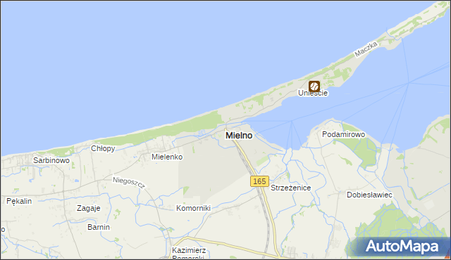 mapa Mielno powiat koszaliński, Mielno powiat koszaliński na mapie Targeo