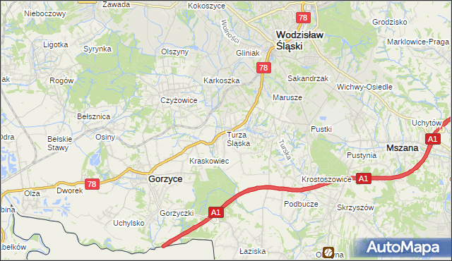 mapa Turza Śląska, Turza Śląska na mapie Targeo