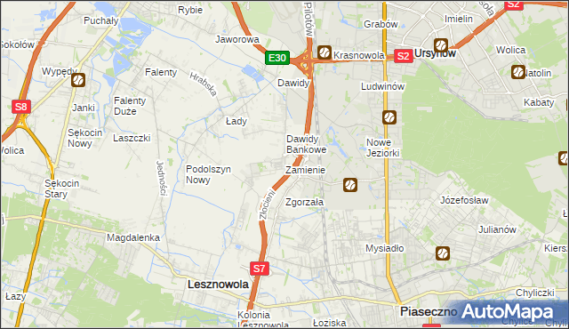 mapa Zamienie gmina Lesznowola, Zamienie gmina Lesznowola na mapie Targeo